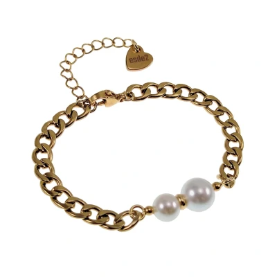 Afbeelding van 18cm Tot 23cm Armband Dames Verguld RVS Cubaanse Schakelsarmband met Schelpparels Verstelbaar