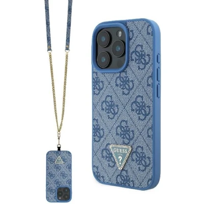 Afbeelding van Guess GUHCP16XP4TDSCPB iPhone 16 Pro Max 6,9&quot; blauw/blauwe hardcase lederen metalen logo strass crossbody