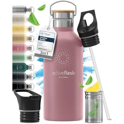 Afbeelding van Drinkfles, roestvrij staal, Active Flask + rietje (3 flessen), BPA vrij, lekvrij, geschikt voor koolzuurhoudende dran waterfles fiets thermosfles geïsoleerde isolatiefles sport kinderen thee