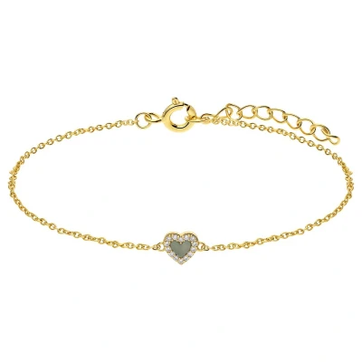 Afbeelding van Lucardi Dames Zilveren goldplated Armband met een hartvormige Amazonite gemstone Staal Goud 19 cm