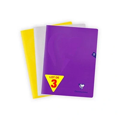 Afbeelding van Clairefontaine 293312AMZ Set van 3 Gehechte Mimesys Schriften 24x32 cm 48 Pagina&#039;s met Vierkante Ruitjes Wit Papier 90g Polypropyleen covers in verschillend Kleur Transparant, Geel, Paars