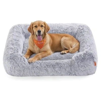 Afbeelding van Feandrea Hondenbed, Hondenkussen, 106 x 75 20 cm, Zachte vulling, Hondensofa, Opstaande randen, Afneembare en machinewasbare hoes, Antislip, Schaduwgrijs PGW273G01