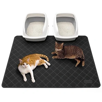 Afbeelding van Conlun kattenbakmat, 119 x 89 cm, rooster, strooicontrole, design, kattenbakonderlegger, waterdicht urinebestendig materiaal, gemakkelijk te reinigen (zwart)