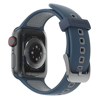 Afbeelding van OtterBox horlogeband voor de hele dag Apple Watch Series 9/8/7/6/SE 2e gen/SE 1e gen/5/4/3 38mm/40mm/41mm, vervangende duurzame, zachte siliconen band Watch, Blauw/Grijs