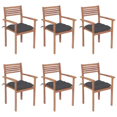 Afbeelding van Tuinstoelen stapelbaar 6 st met kussens massief teakhout