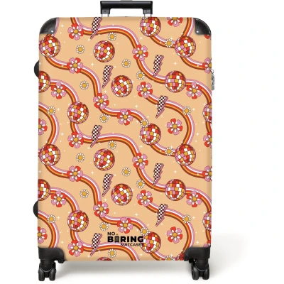 Afbeelding van NoBoringSuitcases.com® Koffer groot Reiskoffer lichtgewicht Retro disco 70s bloem patroon kleurrijk Rolkoffer met 4 wielen Grote trolley XL 98 liter bagage