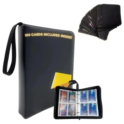 Afbeelding van Album voor 400 Kaarten, Inclusief 100 Kaarten (55 Zwarte PVC en 5 Willekeurige Kaartenveloppen) Verzamelkaartetui van Kunstleer met Ritssluiting.
