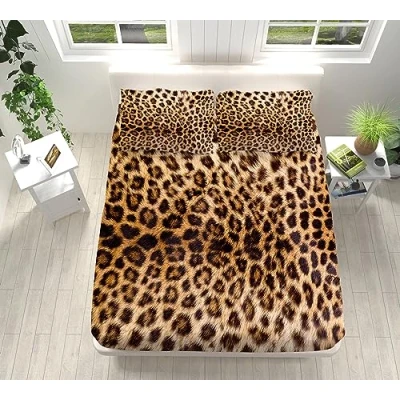 Afbeelding van DXHome Hoeslaken, 140 x 200 cm, luipaardprint, zacht microvezel, diepte 30 ademend, voor kinderen en volwassenen, bedlaken