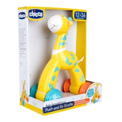Afbeelding van Chicco Giraffe Push&amp;Go, speelgoed voor kinderen van 12 36 maanden, om de psychomotorische activiteiten te stimuleren, stimuleert het stappen, kleurrijk en aantrekkelijk ontwerp, met rubberen wieltjes
