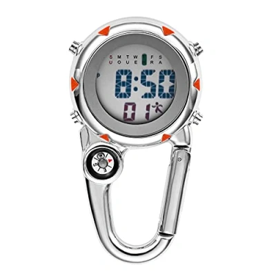 Afbeelding van JewelryWe Mannen Vrouwen Digitale Clip Horloge Mini Microlight Rugzak Gesp Riem fob voor Rotsklimmen Artsen Verpleegkundigen Chefs, Rood, Digitaal
