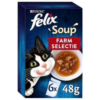 Afbeelding van FELIX Soup Farm Selectie Kattensoep 6 x 48g doos van 4 (24 portiezakjes; 1,15kg)