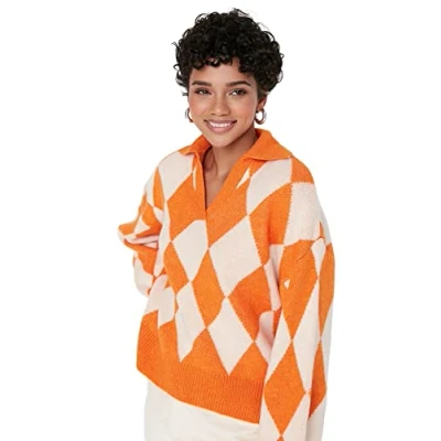 Afbeelding van Trendyol Oranje Breed Patroon Zacht Getextureerd Patroon/Jacquard Gebreide Trui Twoaw23Kz00904