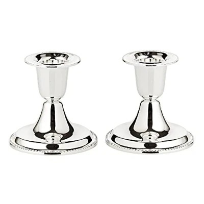 Afbeelding van EDZARD Perla kandelaars, set van 2 hoogte 7 cm, edel verzilverd, kaarsenhouder voor tafeldecoratie, windlicht, kandelaar staafkaarsen, lange kaarsen in zilver, kaarsdecoratie,