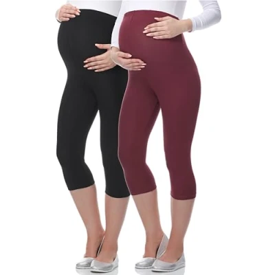 Afbeelding van BE Mammy Dames Leggings Zwangerschapskleding Capri Viscose 2Pack 03 2P Zwart/Donkerrood S