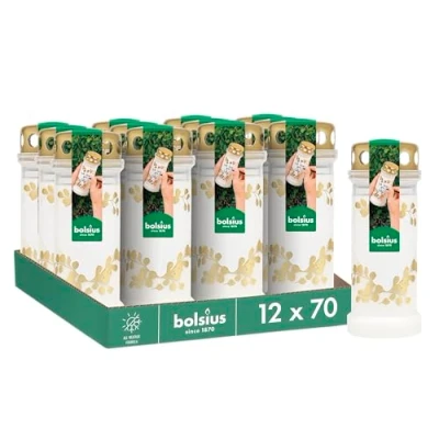 Afbeelding van Bolsius Graflicht Wit met Gouden Hartjes Print 12 stuks 70 branduren 3 Dagen Herdenkingslicht