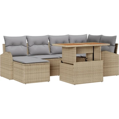 Afbeelding van vidaXL 7 delige Tuindining Set met Kussens Beige Poly Rattan Acacia