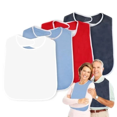 Afbeelding van Set van 4 slabbetjes voor senioren, volwassen slabbetjes, waterdichte volwassenen, unisex kledingbeschermer met klittenband ouderen en gehandicapten, comfortabele eet verpleegbeschermingsslabbetje