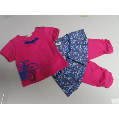 Afbeelding van Ensemble 3 Pack T shirt + Rok legging Fuchia gebloemd rokje maand 62