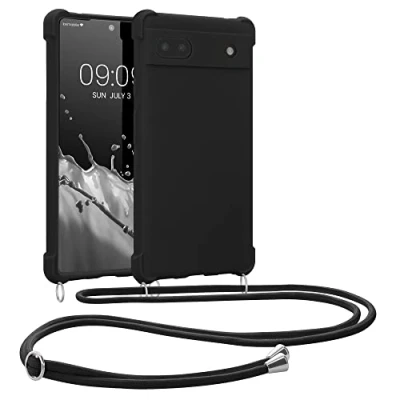 Afbeelding van kwmobile telefoonhoesjegeschikt voor Google Pixel 6a Hoesje van siliconen met telefoonkoord In zwart