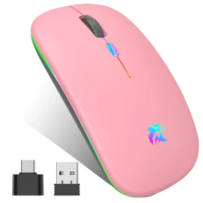 Afbeelding van Oplaadbare Muis, draadloos, RGB Bluetooth en 2,4 GHz Unifying met USB ontvanger, multi apparaat, 1000 1600 dpi, instelbaar, compatibel pc, Mac, laptop, Chromebook (roze)