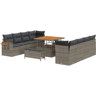 Afbeelding van vidaXL 11 delige tuinset met kussens in grijs poly rattan en acacia