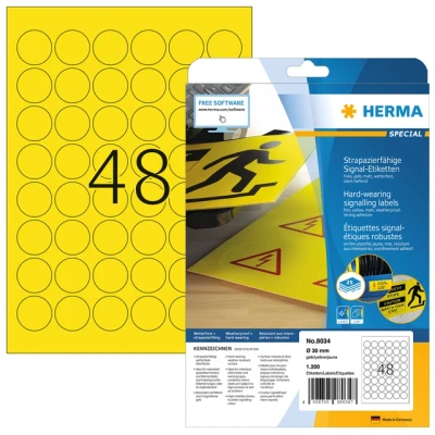 Afbeelding van Etiket HERMA 8034 30mm rond weerbestendig geel 1200stuks