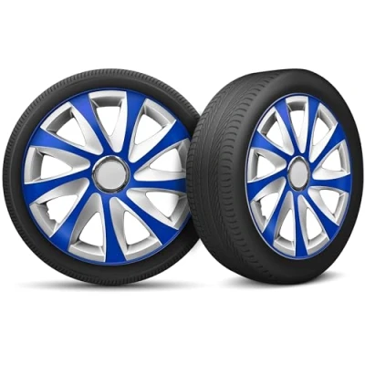 Afbeelding van Moltico wieldoppen, set van 4, universele geschikt voor alle stalen wielen, verstelbare veiligheidsring, zilverkleurig 16 Inches Blauw Zilver