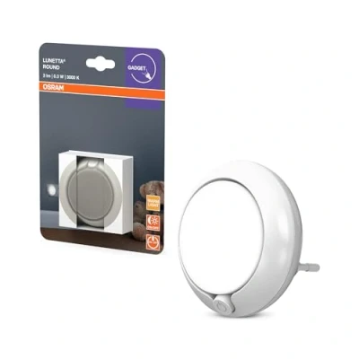 Afbeelding van OSRAM LUNETTA Ronde nachtlamp wit met sensor; LED technologie; 3 lm lichtstroom; 3000 K warmwit; aan/uit schakelaar; stopcontact installatie