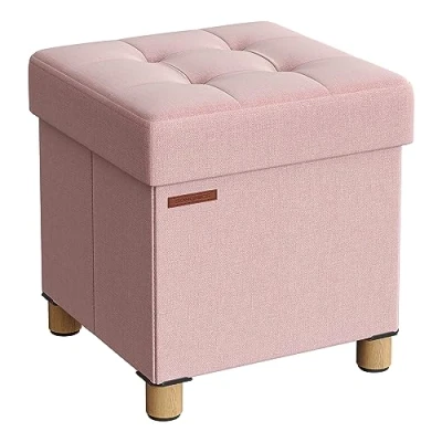 Afbeelding van SONGMICS Poef, opbergbox, kruk met voetensteun, opvouwbaar, bank opbergruimte, 38 x 40 cm, voor woonkamer, slaapkamer, pretty in pink LSF014P11