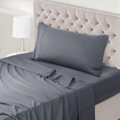 Afbeelding van Utopia Bedding 3 Delig Beddelakenset (Voor Beddenmaat 90x190 cm, Grijs) Polyester Microvezel Stof 1 Hoeslaken &amp; Vlakke laken met Kussensloop