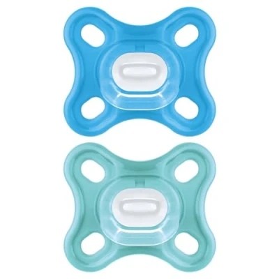 Afbeelding van MAM Comfort S190 fopspeen, licht, eendelig, van SkinsoftTM siliconen, ultrazacht, voor pasgeborenen 0 tot 2 maanden en naden, stuks, met zelfsteriliserende doos, blauw