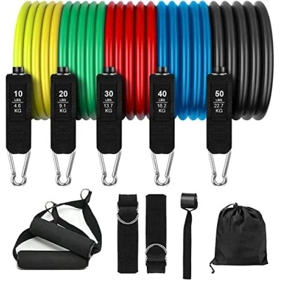 Afbeelding van Resistance Bands Fitnessbanden Set Weerstandsbanden Set: Expander gymnastiekband met 5 fitnessbanden, deuranker, handgrepen, voetlussen, springtouw voor krachttraining, spieropbouw,