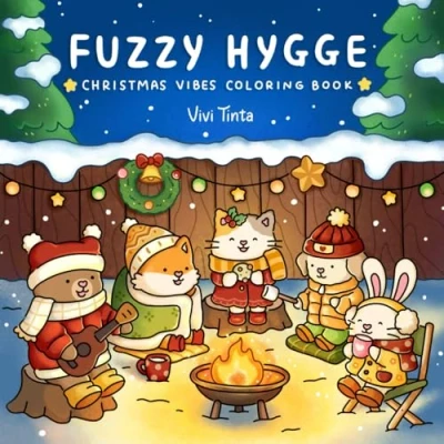 Afbeelding van Fuzzy Hygge: Christmas Vibes Coloring Book for Adults &amp; Teens Featuring Cozy Festive Holiday Winter Scenes with Adorable Animals Characters