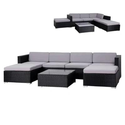 Afbeelding van SVITA LUGANO Tuinlounge, polyrotan, balkonset, rotan lounge, tuinmeubelen bankset, zwart