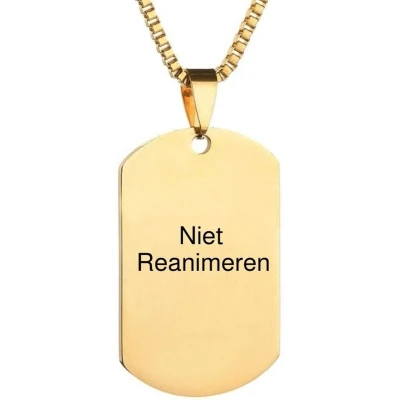 Afbeelding van Gegraveerde Niet Reanimeren ketting Penning DNR Dog Tag goudkleurig