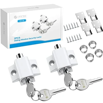 Afbeelding van eSynic 2 Stks Sliding Patio Lock Schuifbare Deur Vangsten Set Beveiligingsslot Venster en Bout Universele Sloten Wit