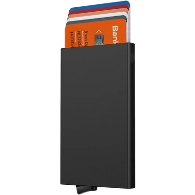Afbeelding van RFID Blokkerende Kaarthouder Minimalistische Heren Kaart Portemonnee Contactloze Creditcardbeschermer Pasjeshouder Aluminium Zwart