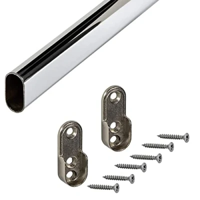 Afbeelding van Gedotec Kledingstang, ovaal, stalen garderobestang 2000 mm, 1 stuk, verchroomde kastbuis, buis 30 x 15 kaststang voor zijdelingse wandmontage, meubelstang met kastlager