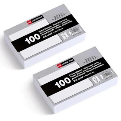 Afbeelding van Miquelrius Indexkaarten, 200 g/m², leerkaarten en voorbereidingskaarten, verpakking met gladde indexkaarten voor notities, afmetingen 125 x 75 mm, flashcards, school kantoorbenodigdheden