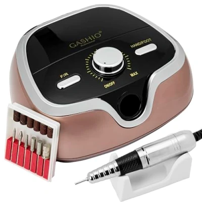 Afbeelding van GASHIO® Nagelfrees voor gelnagels, 65 W, professionele elektrische nagelvijl 35.000 omw/min, met een set uitsteekvormpjes en voetpedaal, manicure pedicure, complete nagelboor