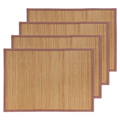 Afbeelding van ThinkBamboo Merk Bamboe Slat Placemat Met Bruine Stof Border, Carbonized Brown 4st