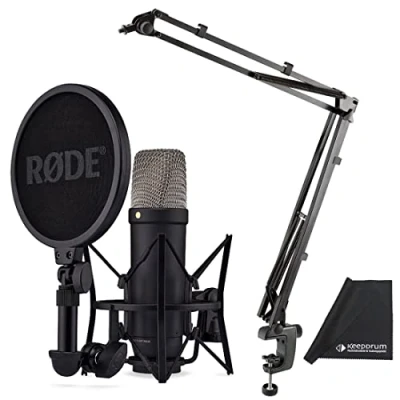 Afbeelding van Rode NT1 Signature Serie Black Studio Microfoon Zwart K&amp;M 23840 scharnierarm statief + keepdrum microvezeldoek