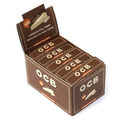 Afbeelding van OCB 15160 Unbleached Virgin Filter Tips milieuvriendelijk papier ongebleekt met perforatie, 25 boekjes à 50 vellen (18 x 60 mm)