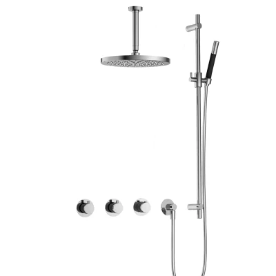 Afbeelding van Hotbath Cobber Regendoucheset IBS70 Chroom Staaf handdouche 30cm Hoofddouche 15cm Plafondbuis Handouche met glijstang