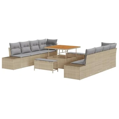 Afbeelding van vidaXL 11 delige Tuin Sofa Set met Kussens Beige Poly Rattan Acacia