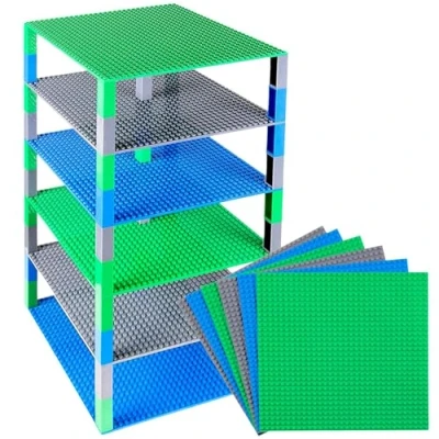 Afbeelding van Strictly Briks® Brik Tower Klassieke bouwplaten 100% compatibel met alle grote merken voor torens, plankjes en meer 6 &amp; 50 Stackers blauw, groen grijs 25,5 x cm