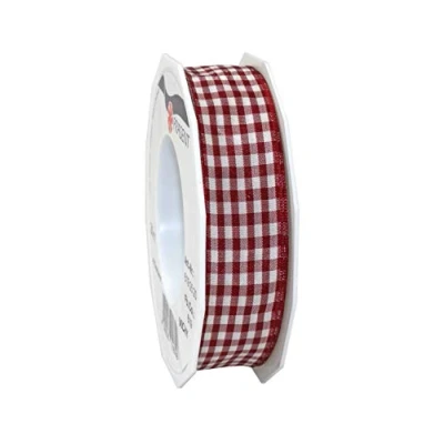 Afbeelding van Präsent Vichy Wired Taffeta Lint, Bordeaux/Crème, 25 mm 20 m
