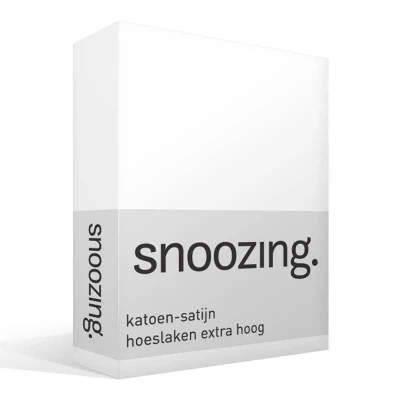 Afbeelding van Snoozing Katoen satijn Hoeslaken Extra Hoog Tweepersoons 140x220 cm Wit