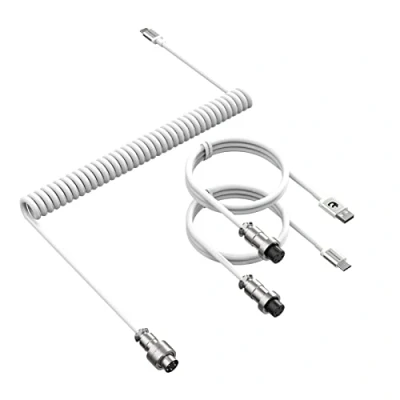 Afbeelding van C04 2in1 opgerolde USB C kabel,USB A naar Type C/Type C,5 pins metalen luchtvaartstekker,spiraalvormige verlengbare TPU kabel met dubbele mouw voor pc/toetsenbord/muis/pad/telefoon Wit