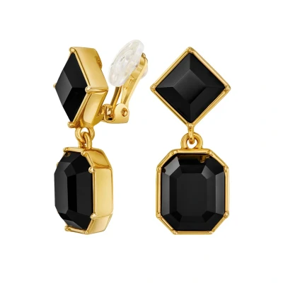 Afbeelding van Traveller Clip Oorbellen Oorclips Dames Hangers Goudkleurig Preciosa Kristallen Zwart Verguld 30x13 mm 157699